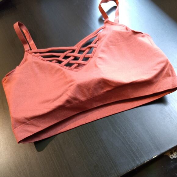 1X/2X Dark Rust Front V Lattice Bralette + bra padding adjustable straps Zenana - Picture 9 of 14